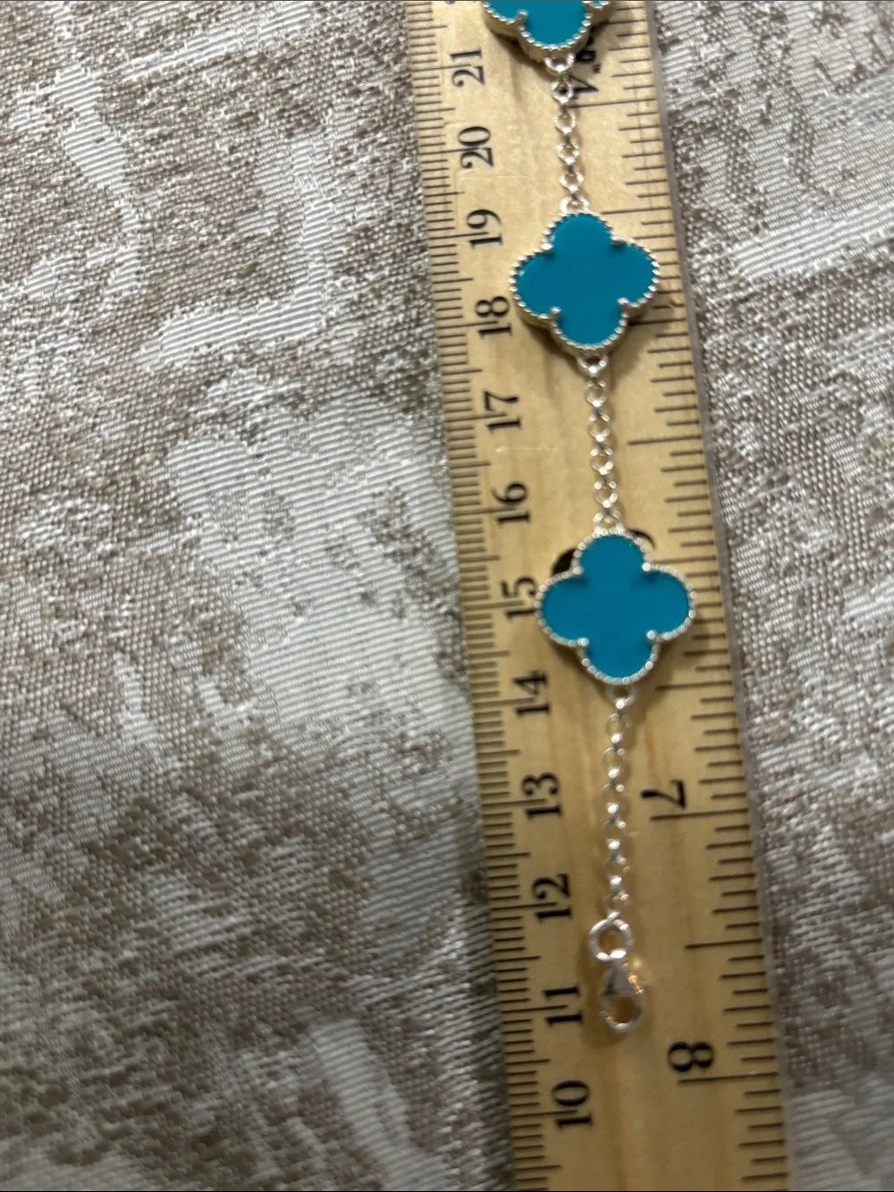 Silver 925 Turquoise Four-Leaf Clover Chain Bracelet - Unbranded